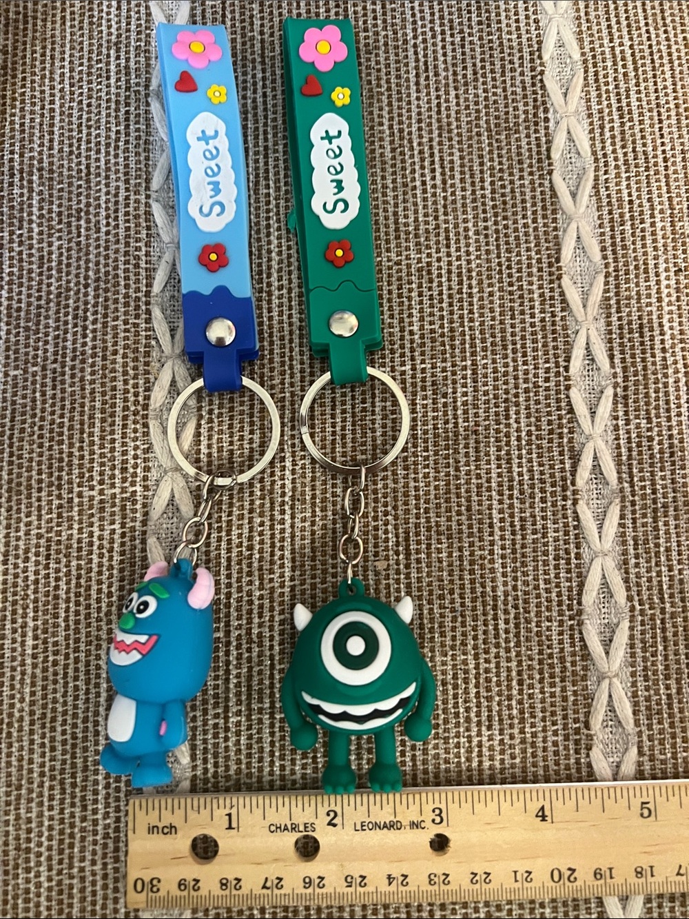 Blue and Green Monster Keychain Pair